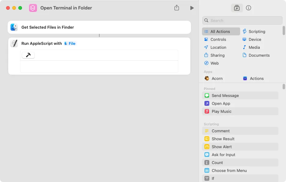 macOS Shortcuts app (on macOS 15): Shortcut initialization
